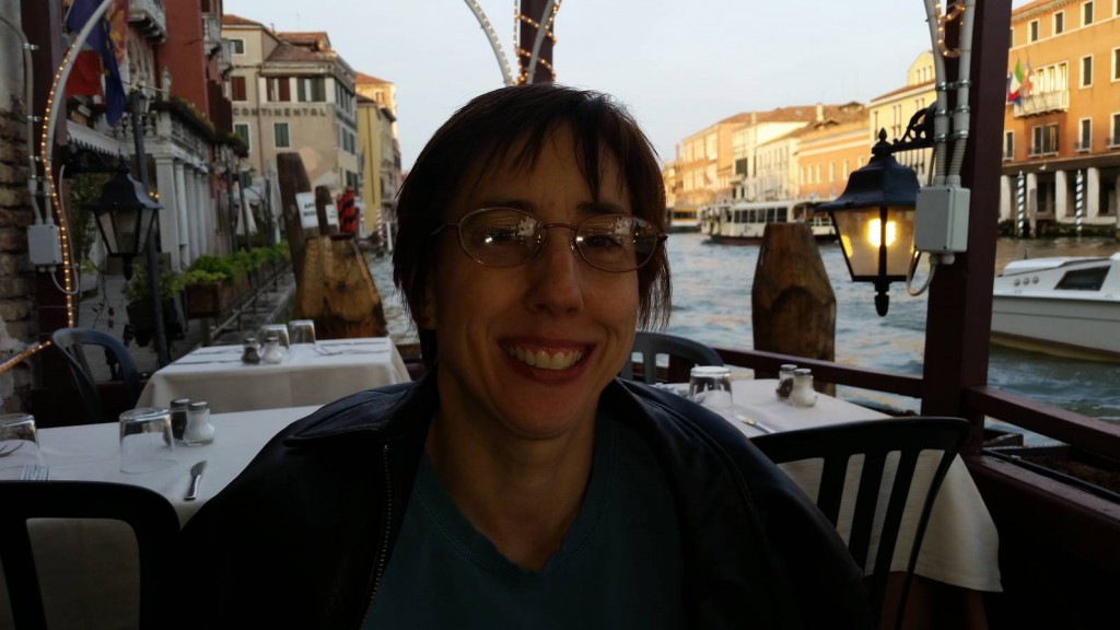 Lorinda at dinner in Venice