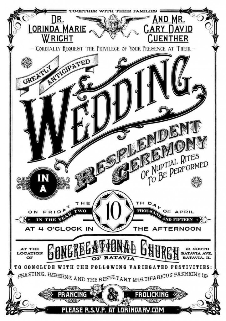 19th century playbill style wedding invitation